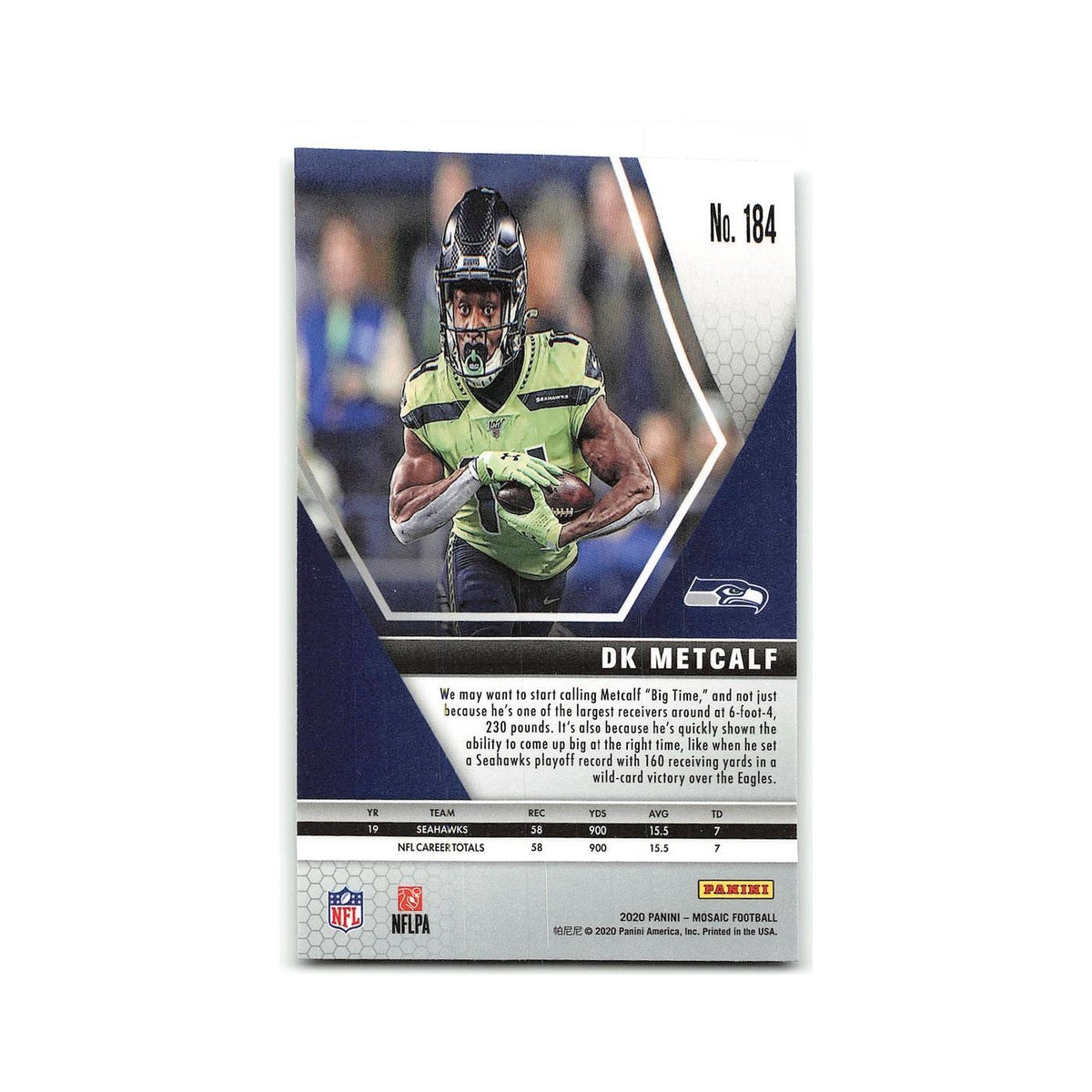DK Metcalf 2020 Panini Mosaic #184 Seattle Seahawks Football Card NM