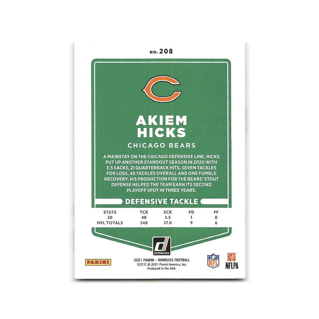 Akiem Hicks 2021 Donruss #208 Chicago Bears Football Card NM