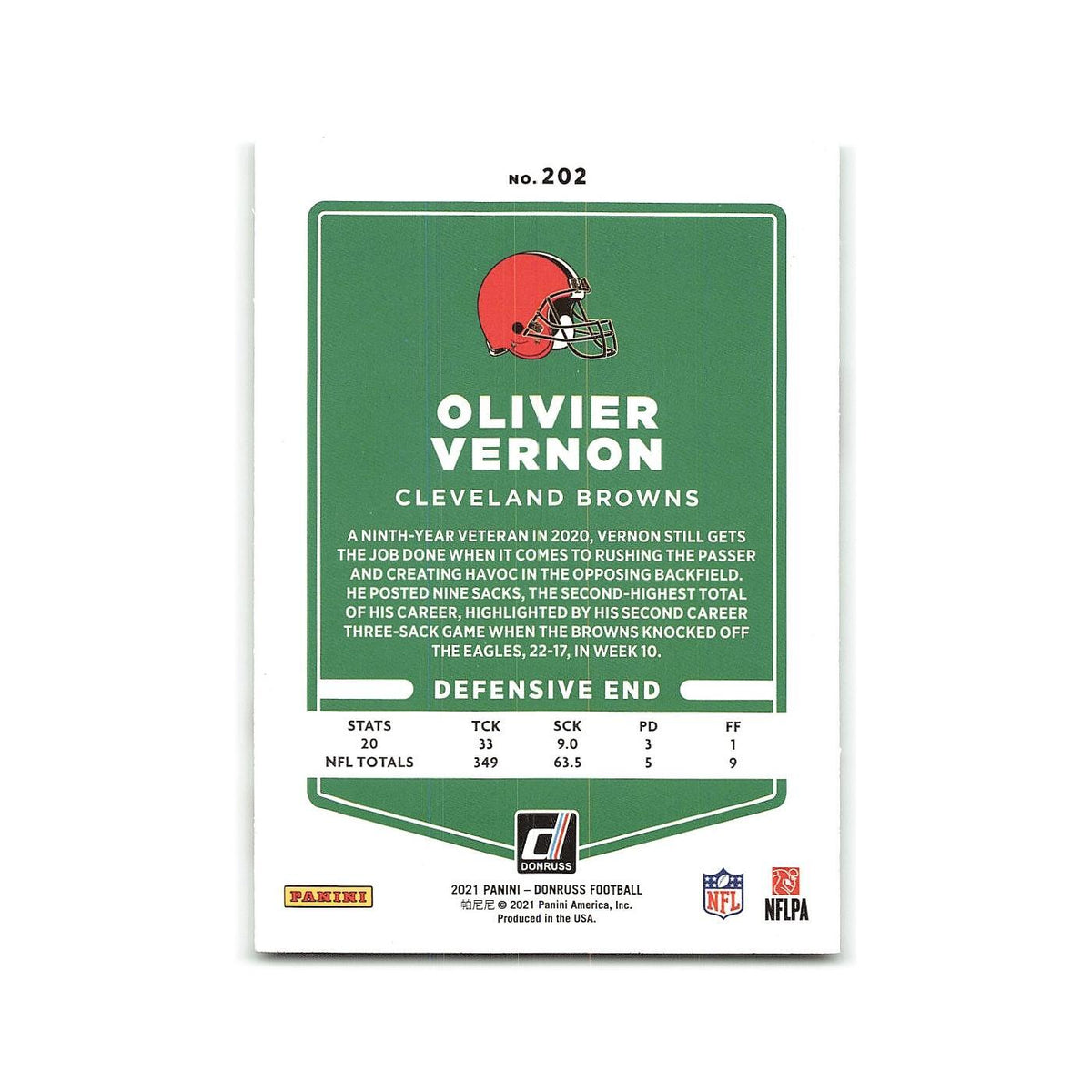 Olivier Vernon 2021 Donruss #202 Cleveland Browns Football Card NM