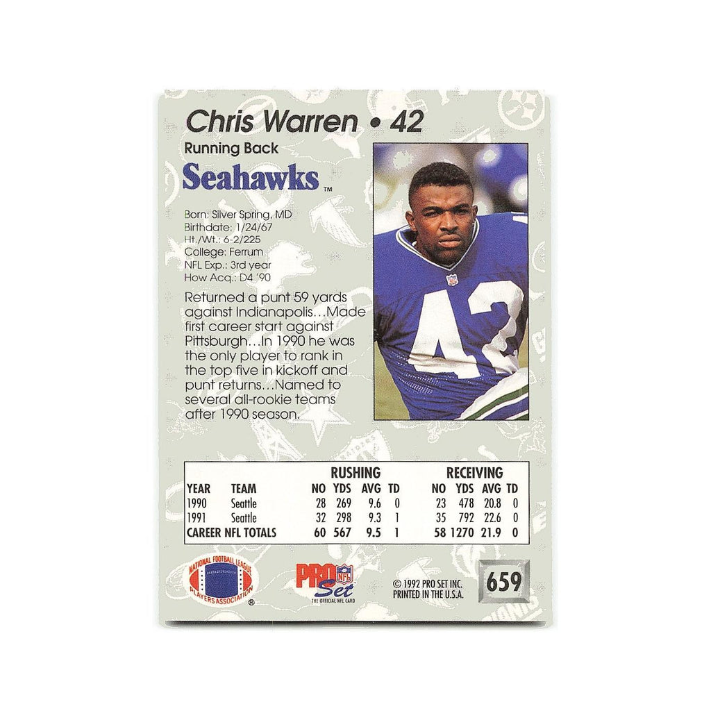 Chris Warren 1992 Pro Set #659 Seattle Seahawks Football Card NM