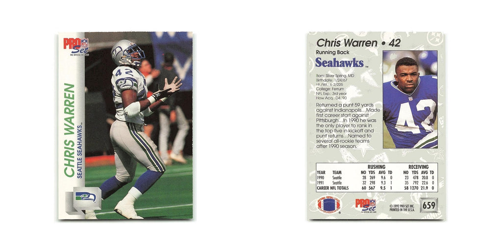 Chris Warren 1992 Pro Set #659 Seattle Seahawks Football Card NM