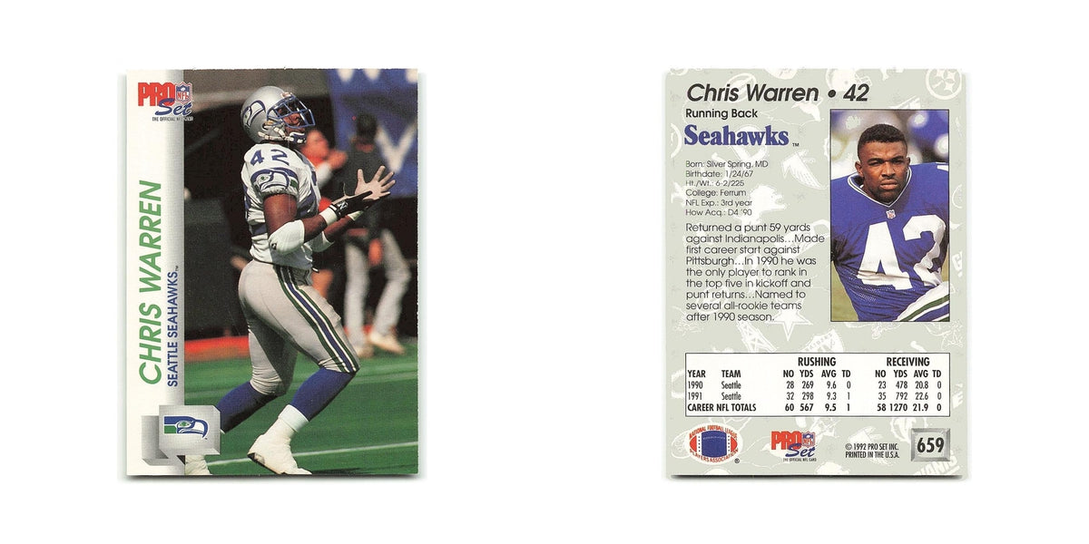 Chris Warren 1992 Pro Set #659 Seattle Seahawks Football Card NM
