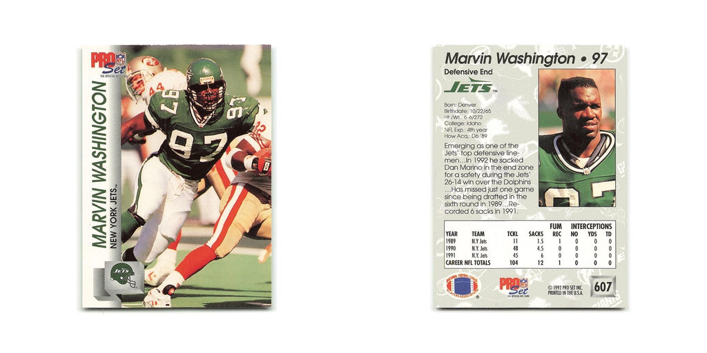 Marvin Washington 1992 Pro Set #607 New York Jets Football Card NM