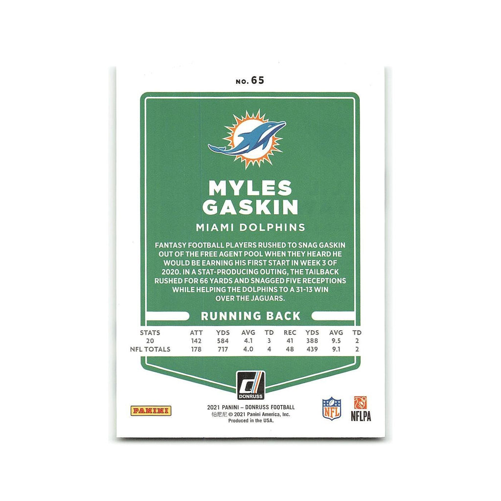 Myles Gaskin 2021 Donruss #65 Miami Dolphins Football Card NM