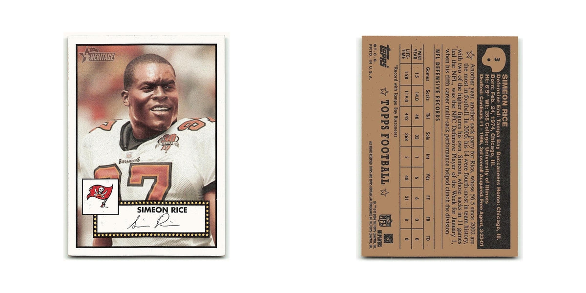 Simeon Rice 2006 Topps Heritage #3 Tampa Bay Buccaneers Football Card NM