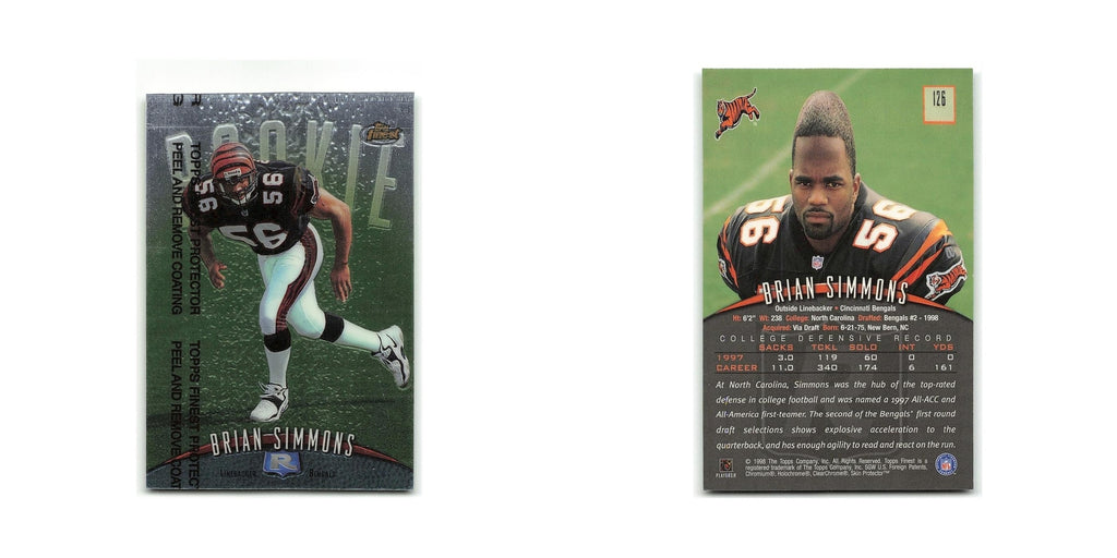 Brian Simmons Rookie 1998 Topps Finest w Coating #126 Cincinnati Bengals NM