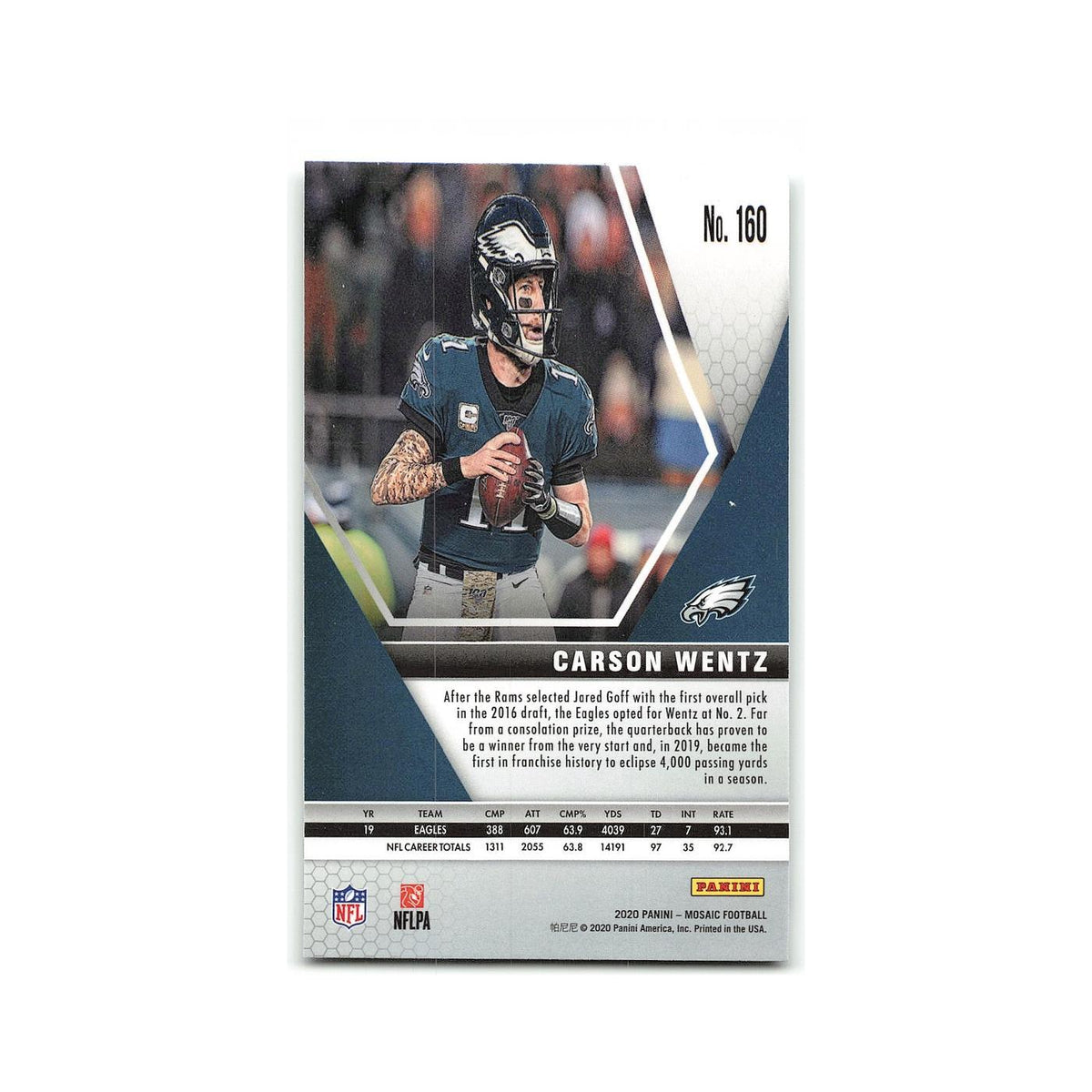 Carson Wentz 2020 Panini Mosaic #160 Philadelphia Eagles Football Card NM