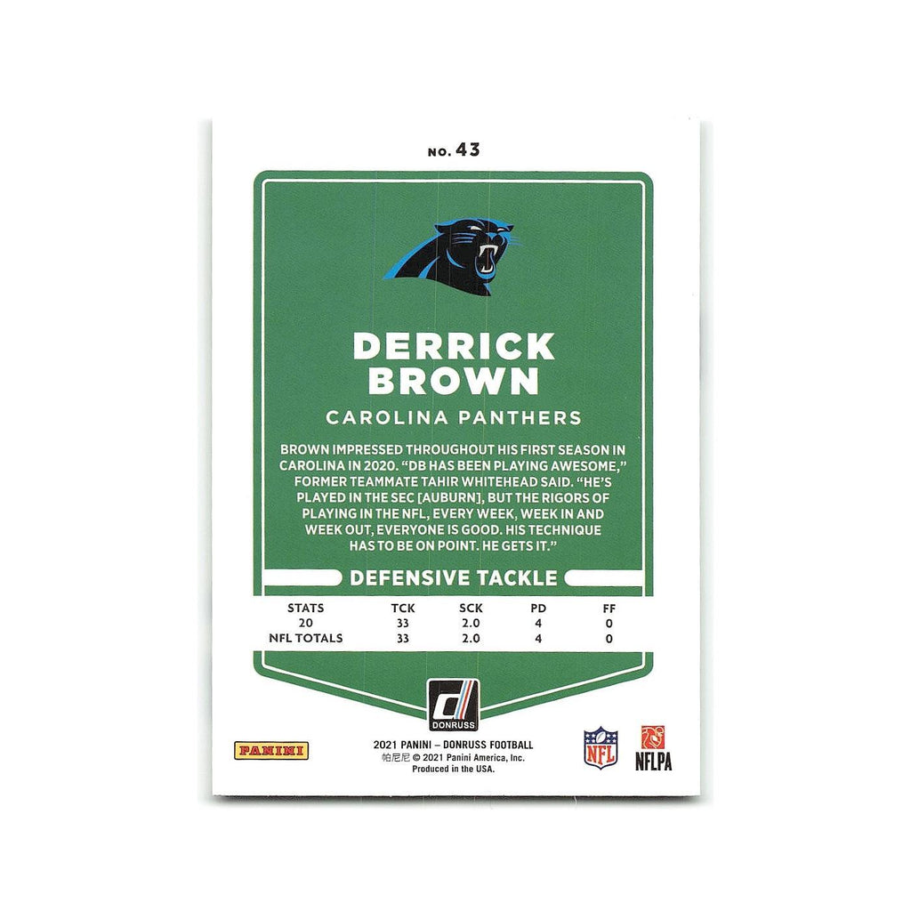 Derrick Brown 2021 Donruss #43 Carolina Panthers Football Card NM