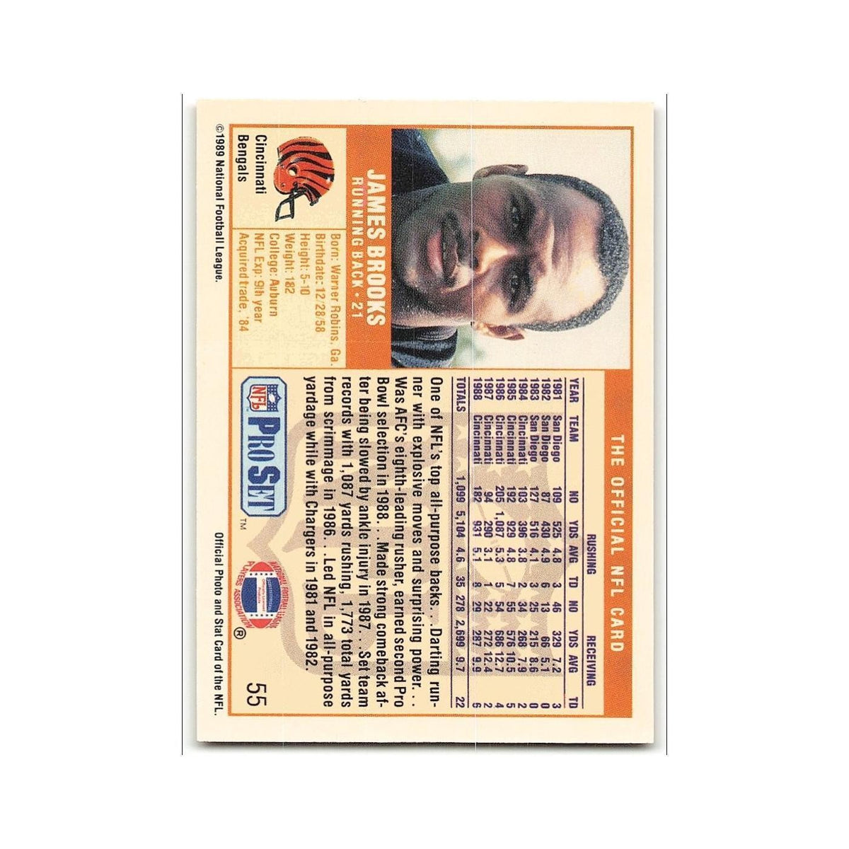 James Brooks 1989 Pro Set #55 Cincinnati Bengals Football Card NM