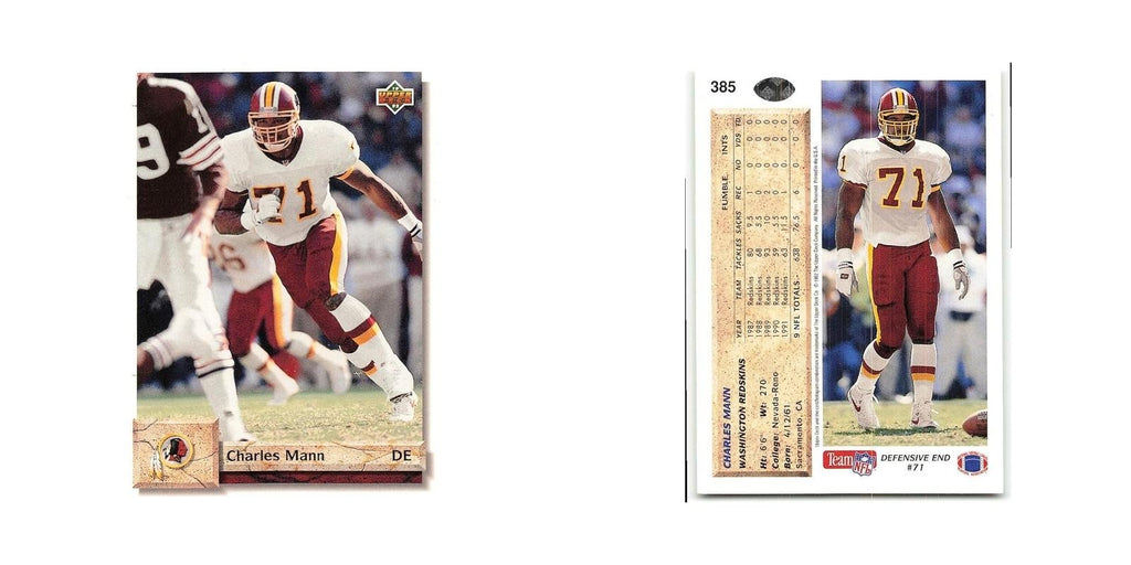 Charles Mann 1992 Upper Deck #385 Washington Redskins Football Card NM