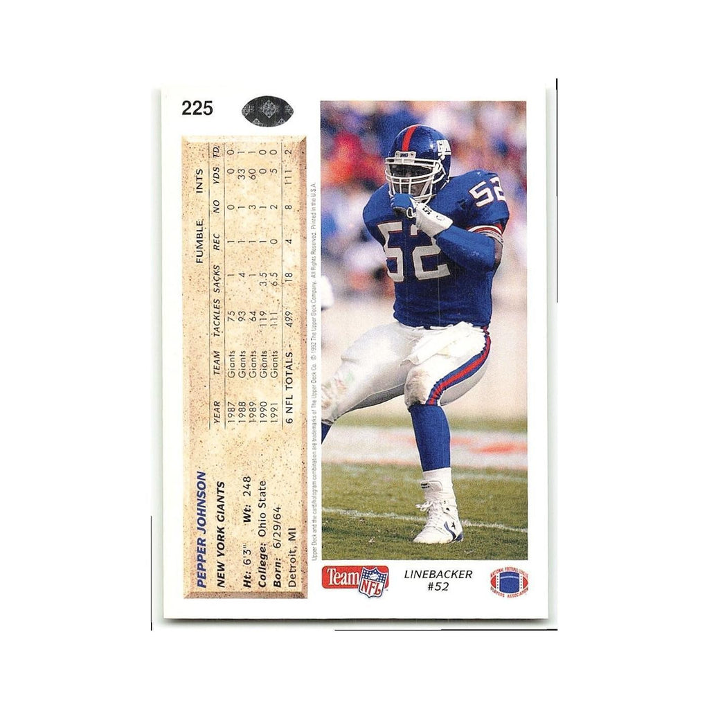 Pepper Johnson 1992 Upper Deck #225 New York Giants Football Card NM