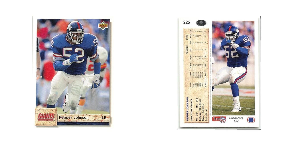 Pepper Johnson 1992 Upper Deck #225 New York Giants Football Card NM