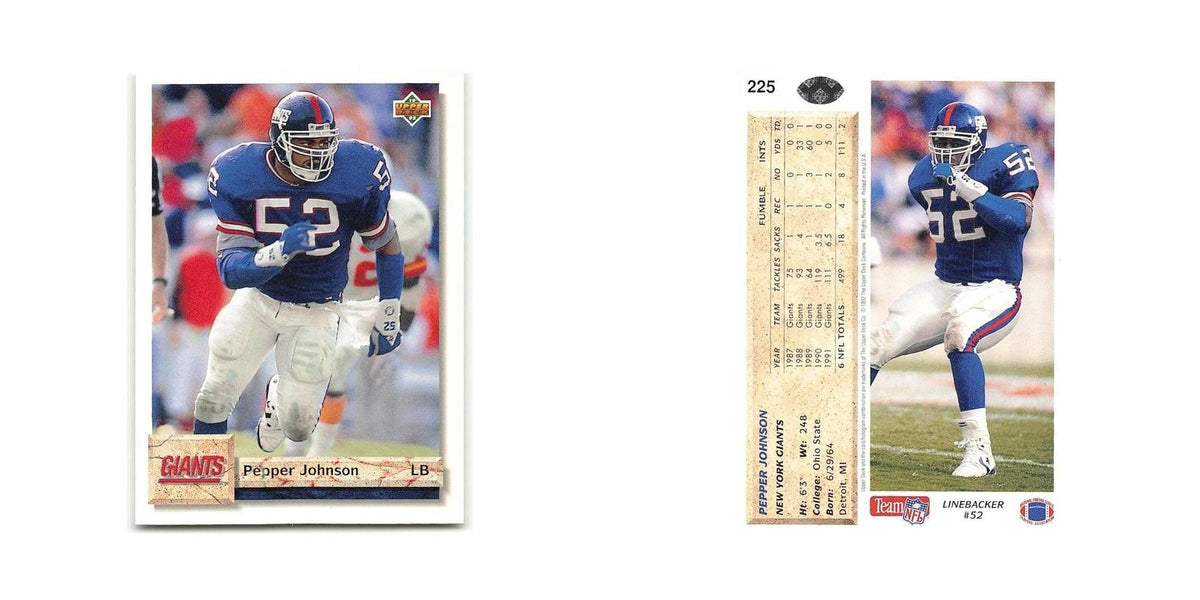 Pepper Johnson 1992 Upper Deck #225 New York Giants Football Card NM
