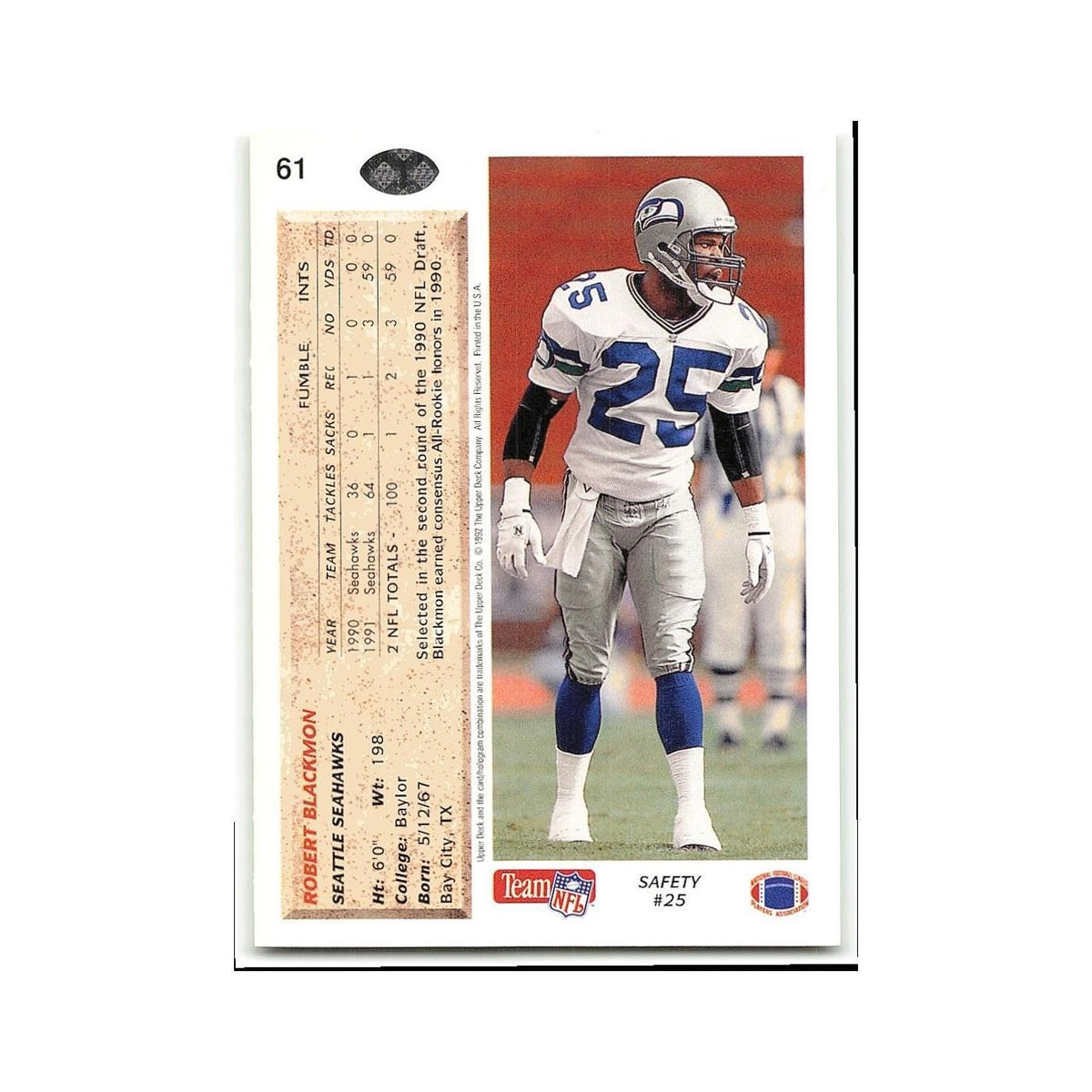 Robert Blackmon 1992 Upper Deck #61 Seattle Seahawks Football Card NM
