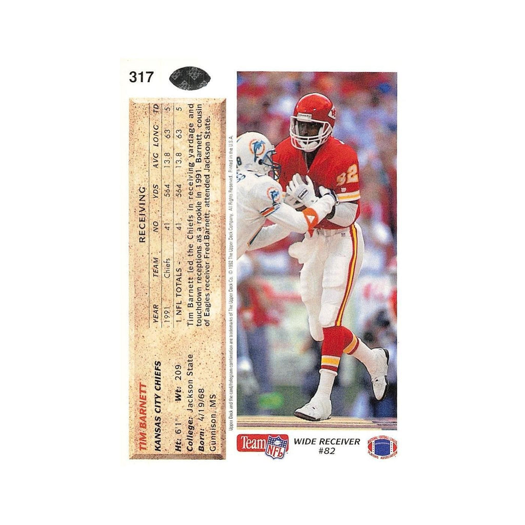 Tim Barnett 1992 Upper Deck #317 Kansas City Chiefs Football Card NM