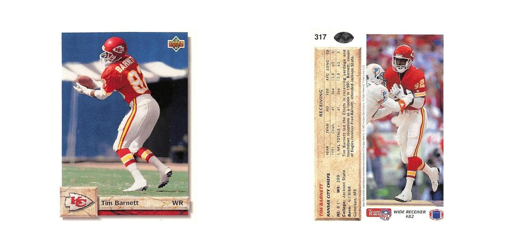 Tim Barnett 1992 Upper Deck #317 Kansas City Chiefs Football Card NM
