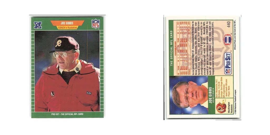 Joe Gibbs 1989 Pro Set #440 Washington Redskins Football Card NM