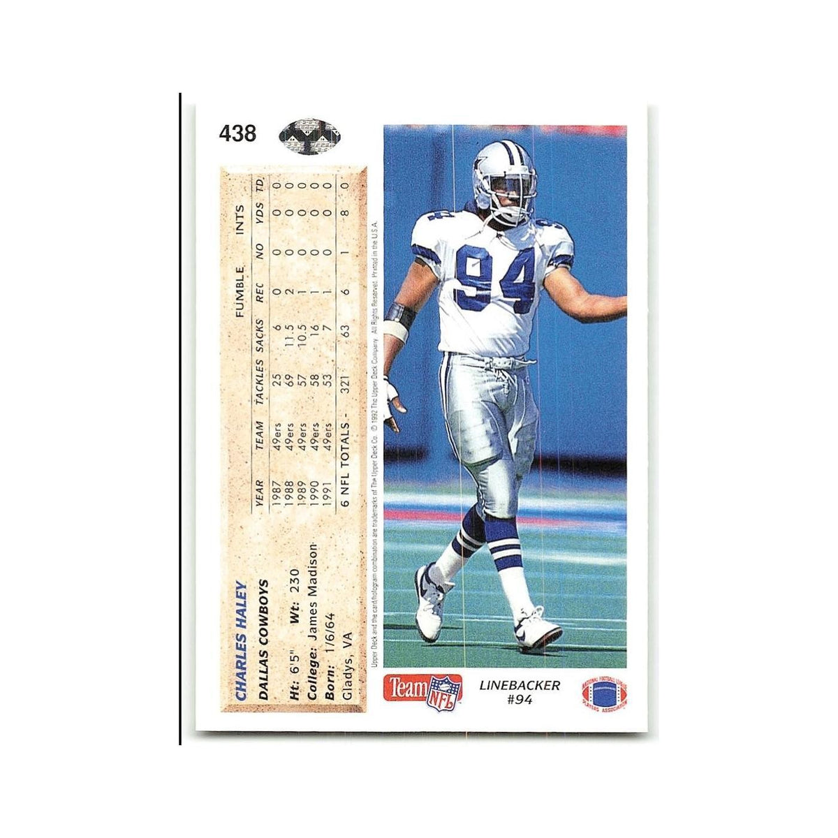 Charles Haley 1992 Upper Deck #438 Dallas Cowboys Football Card NM