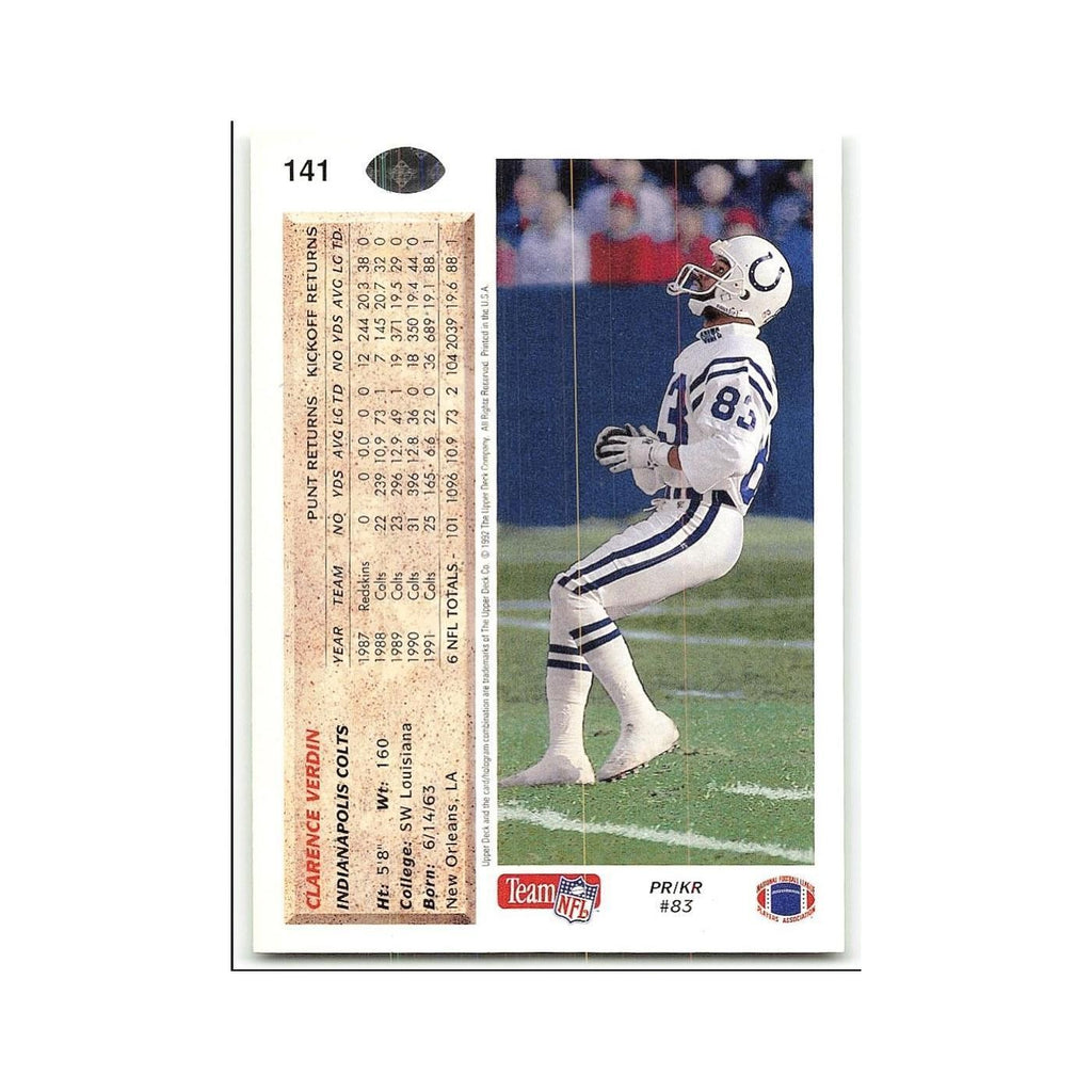 Clarence Verdin 1992 Upper Deck #141 Indianapolis Colts Football Card NM