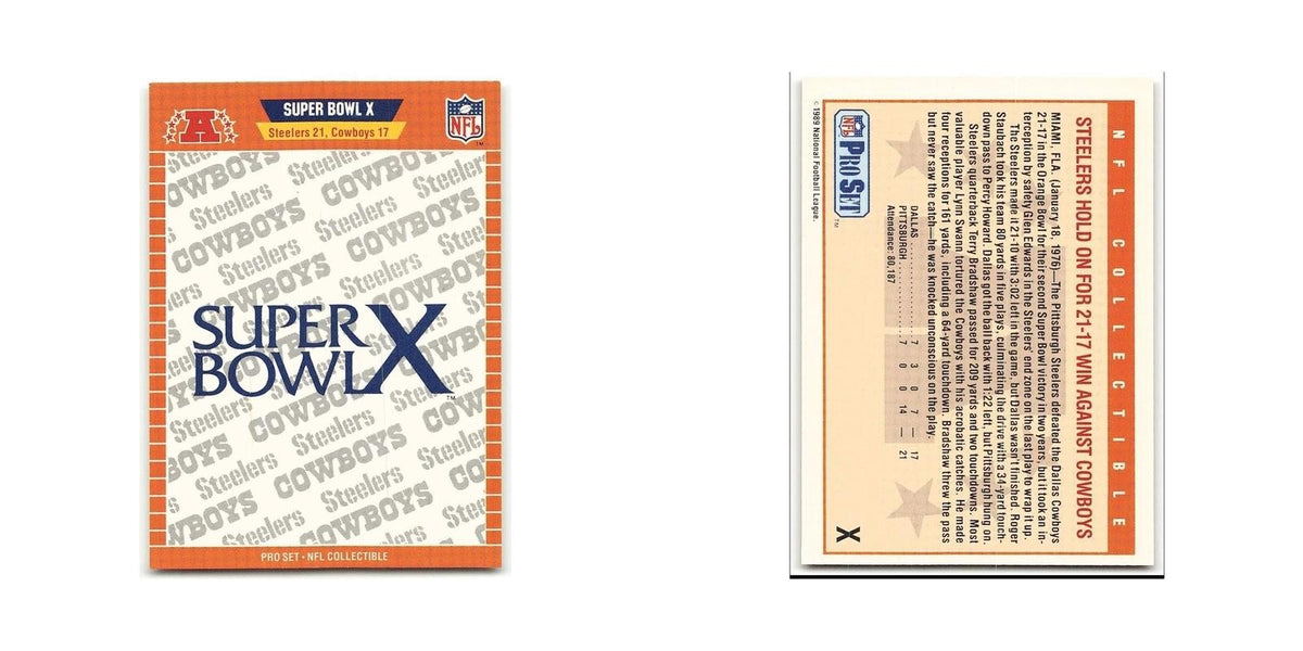 Super Bowl X 1989 Pro Set #X Pittsburgh Steelers Football Card NM