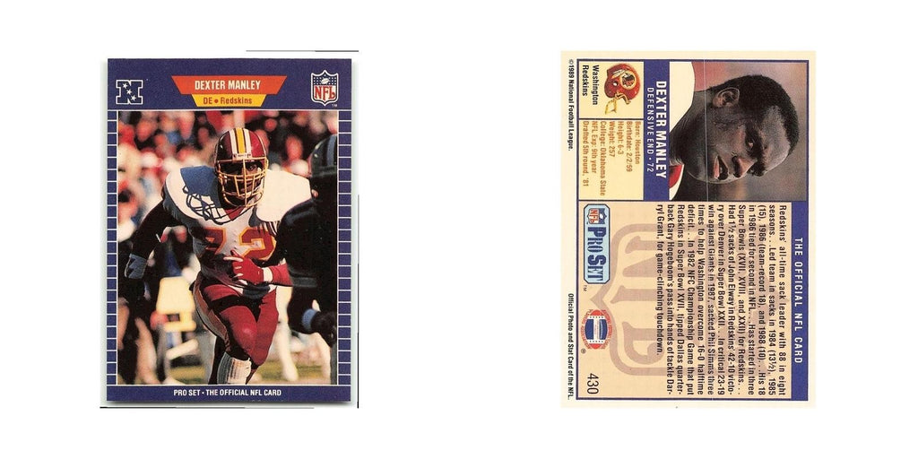 Dexter Manley 1989 Pro Set #430 Washington Redskins Football Card NM