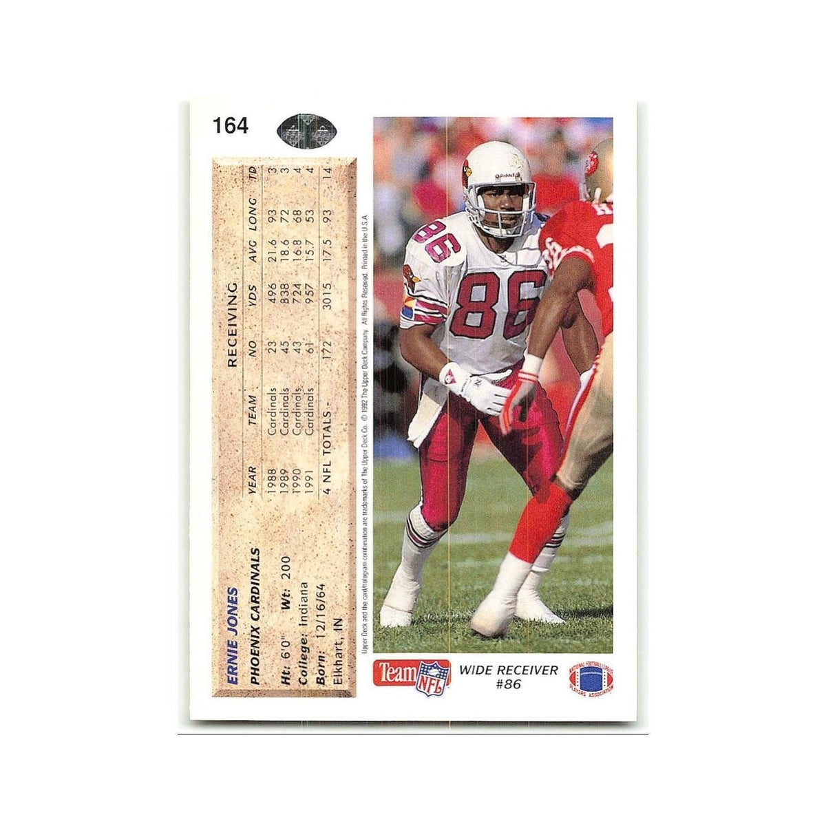 Ernie Jones 1992 Upper Deck #164 Phoenix Cardinals Football Card NM