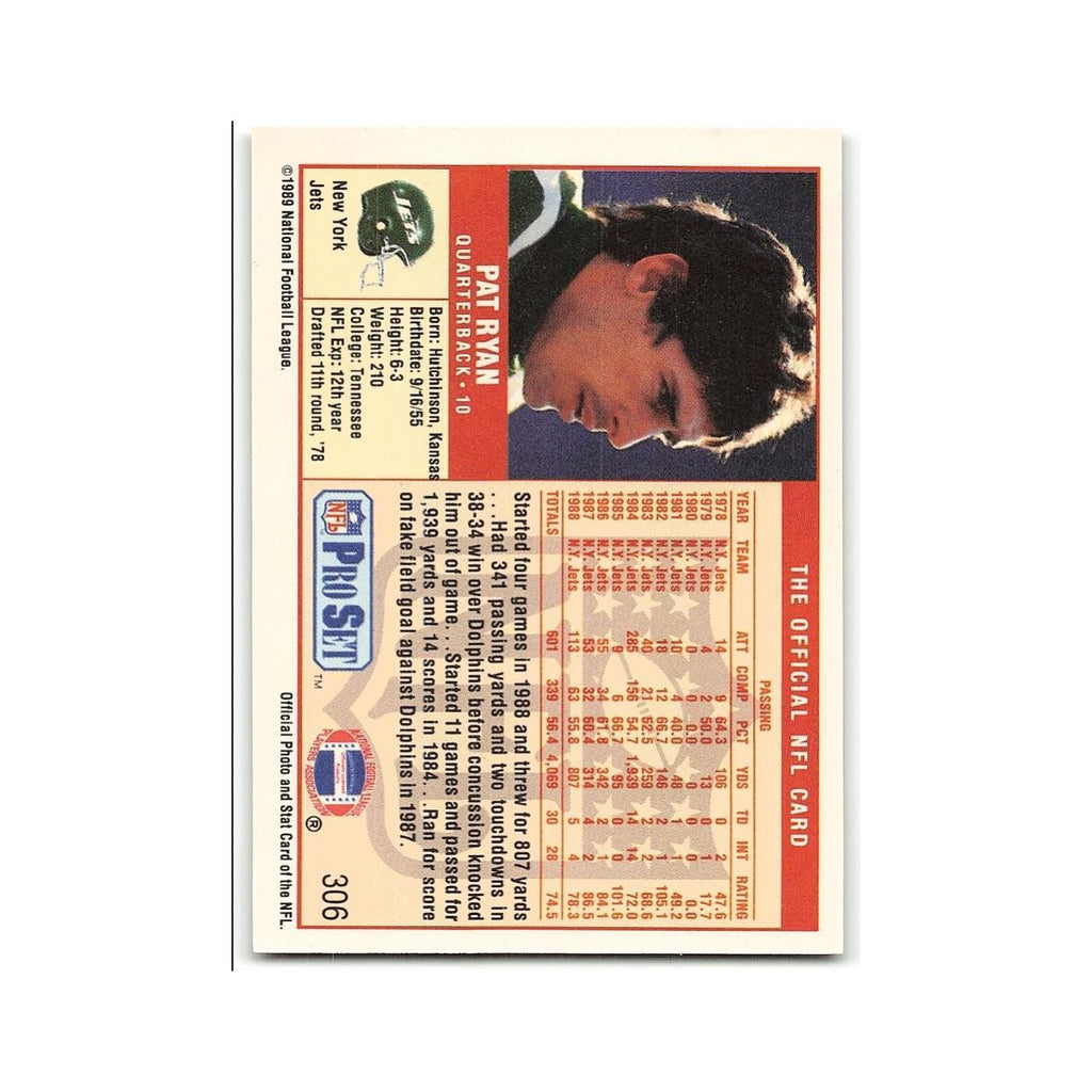 Pat Ryan 1989 Pro Set #306 New York Jets Football Card NM