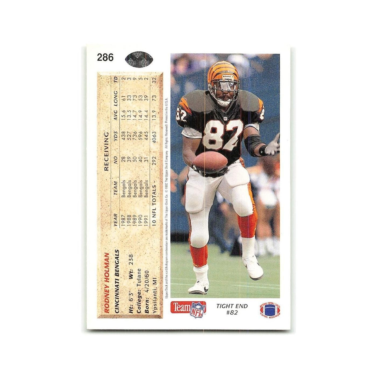 Rodney Holman 1992 Upper Deck #286 Cincinnati Bengals Football Card NM