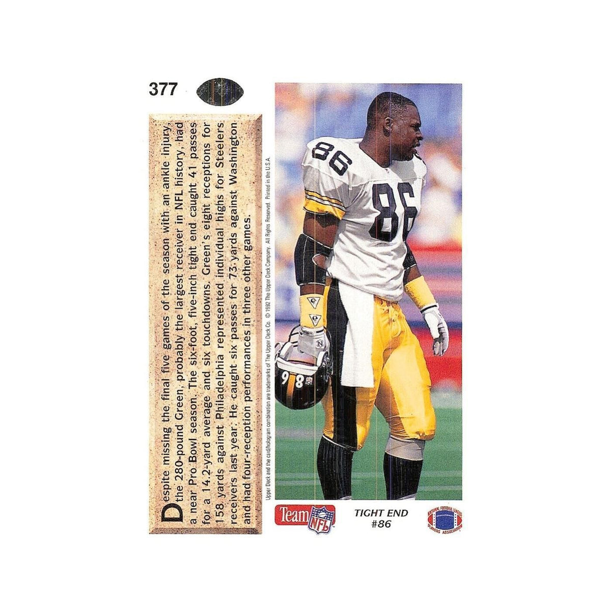 Eric Green 1992 Upper Deck #377 Pittsburgh Steelers Football Card NM