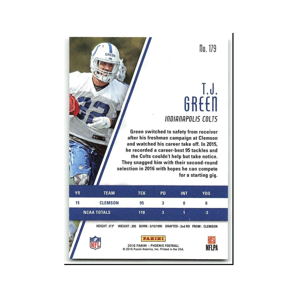T.J. Green Rookie 2016 Panini Phoenix #179 Indianapolis Colts Football Card NM