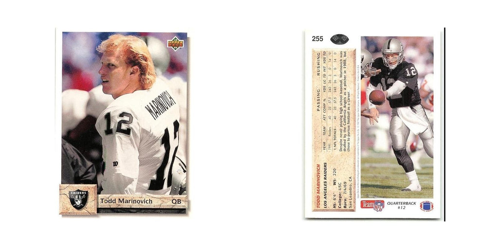 Todd Marinovich 1992 Upper Deck #255 Los Angeles Raiders Football Card NM