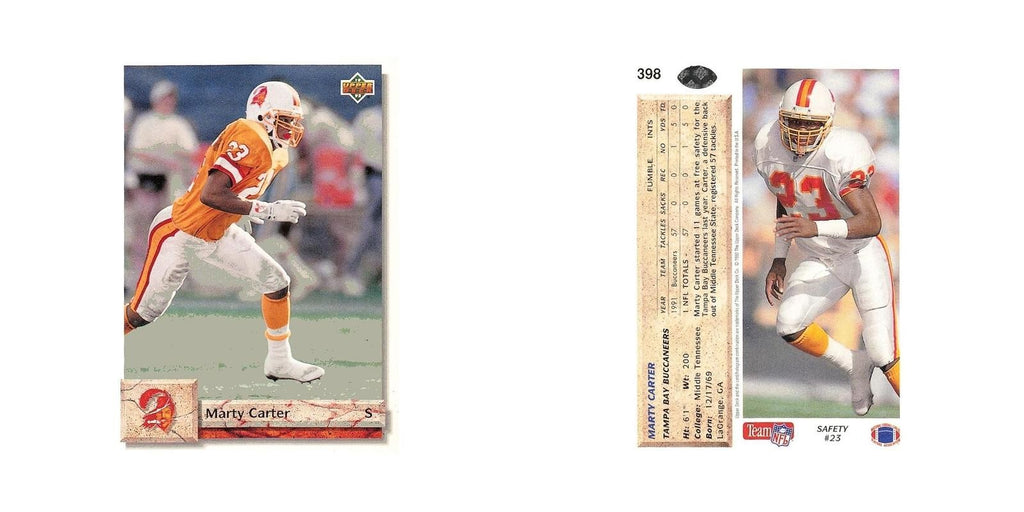 Marty Carter 1992 Upper Deck #398 Tampa Bay Buccaneers Football Card NM