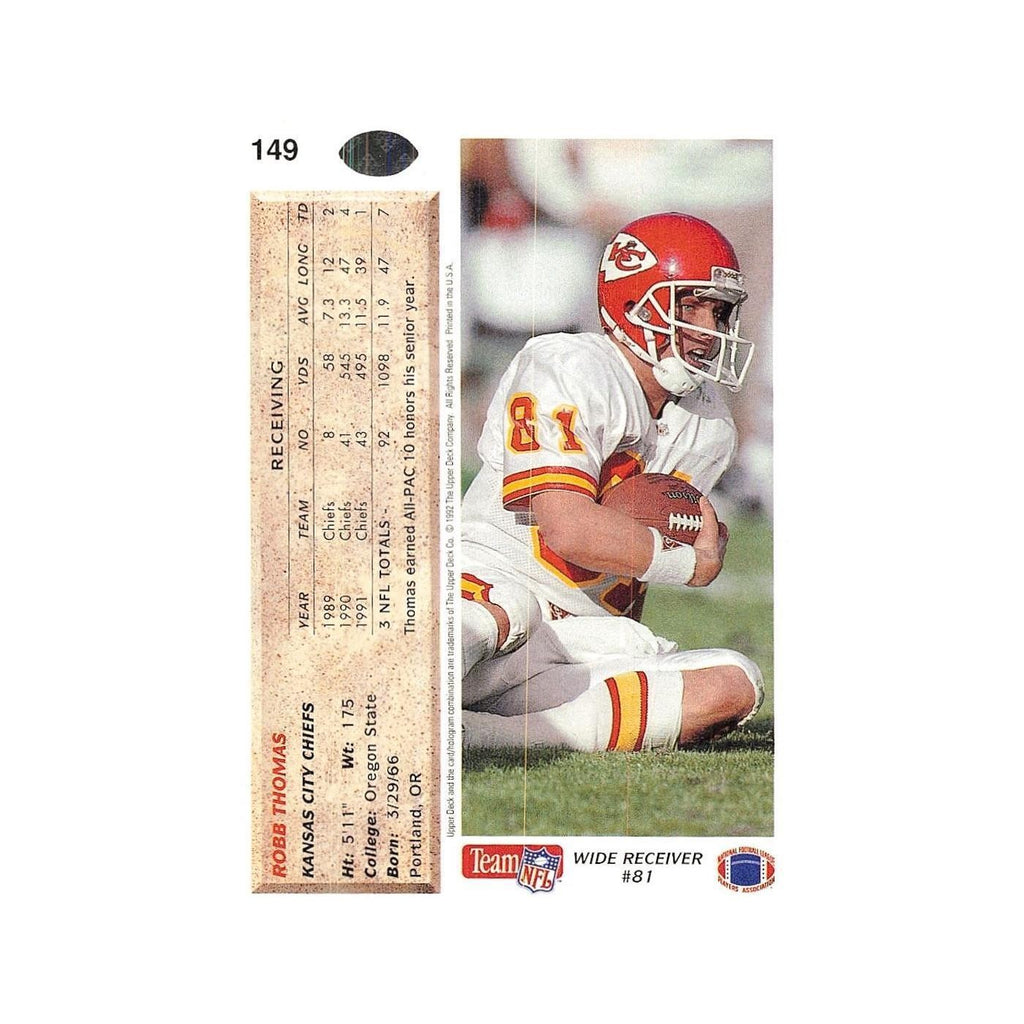Robb Thomas 1992 Upper Deck #149 Kansas City Chiefs Football Card NM