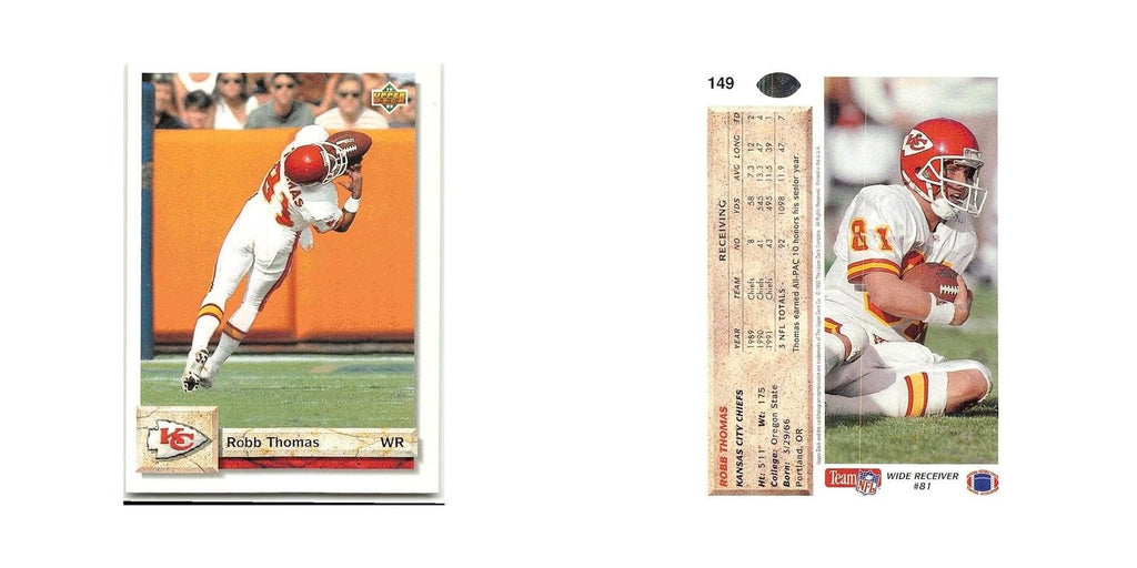 Robb Thomas 1992 Upper Deck #149 Kansas City Chiefs Football Card NM