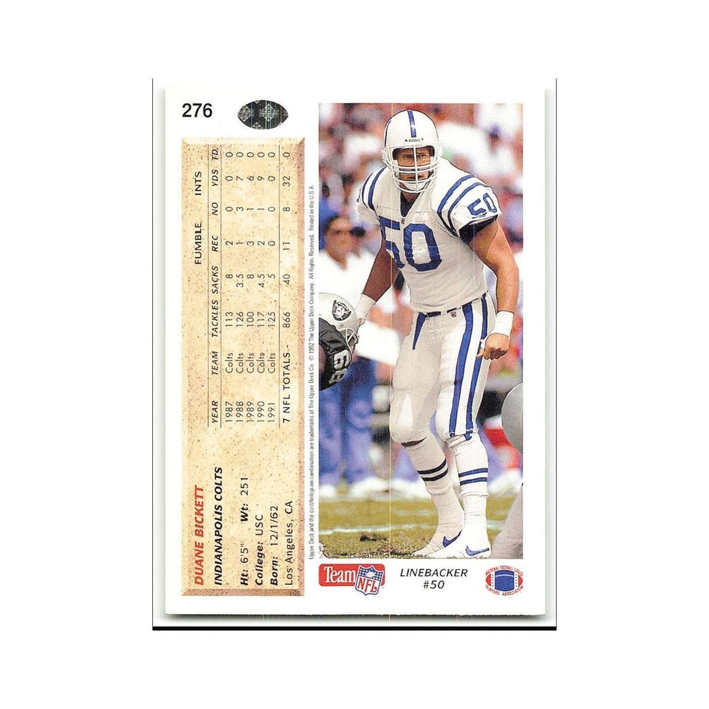 Duane Bickett 1992 Upper Deck #276 Indianapolis Colts Football Card NM