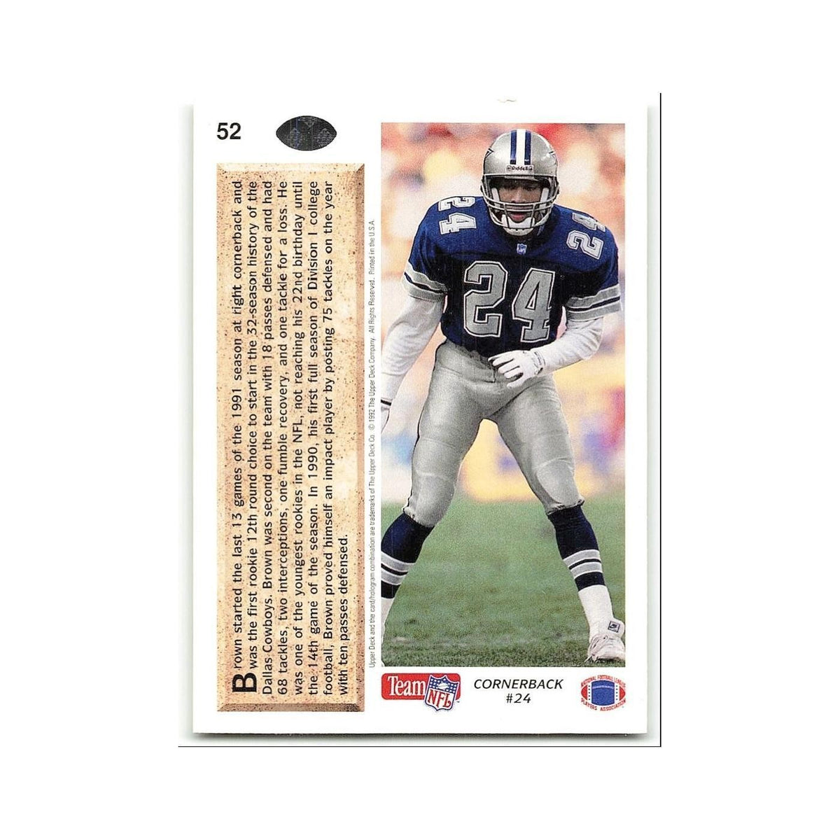 Larry Brown 1992 Upper Deck #52 Dallas Cowboys Football Card NM