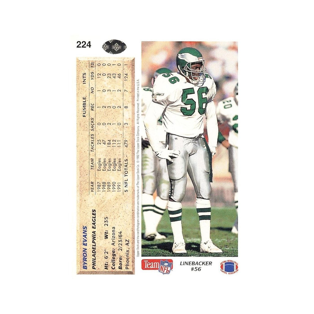 Byron Evans 1992 Upper Deck #224 Philadelphia Eagles Football Card NM