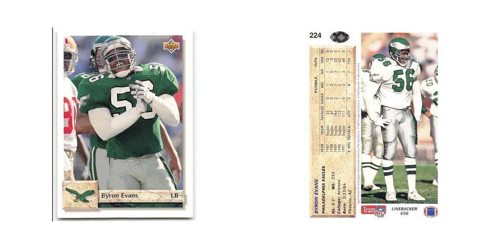 Byron Evans 1992 Upper Deck #224 Philadelphia Eagles Football Card NM