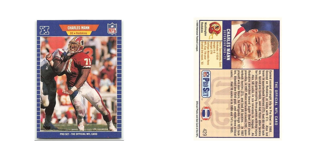 Charles Mann 1989 Pro Set #429 Washington Redskins Football Card NM