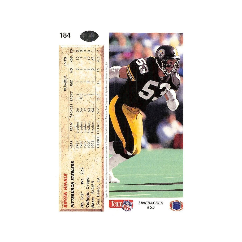 Bryan Hinkle 1992 Upper Deck #184 Pittsburgh Steelers Football Card NM