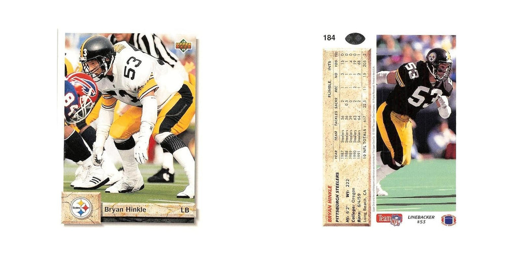 Bryan Hinkle 1992 Upper Deck #184 Pittsburgh Steelers Football Card NM