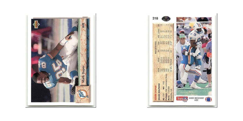 Mark Duper 1992 Upper Deck #318 Miami Dolphins Football Card NM