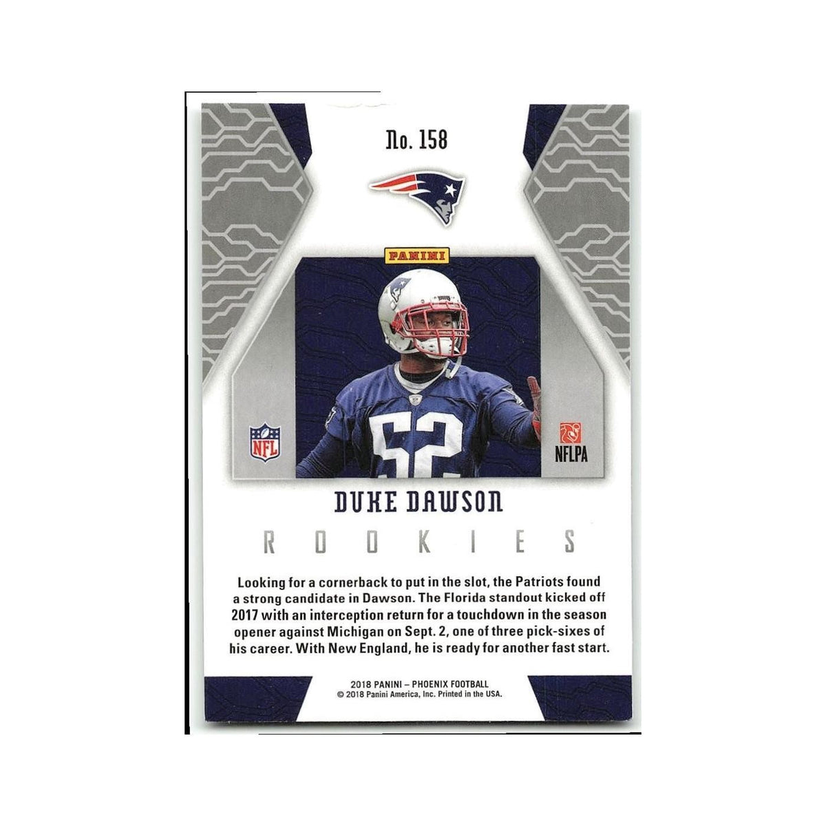 Duke Dawson Rookie 2018 Panini Phoenix #158 New England Patriots NM