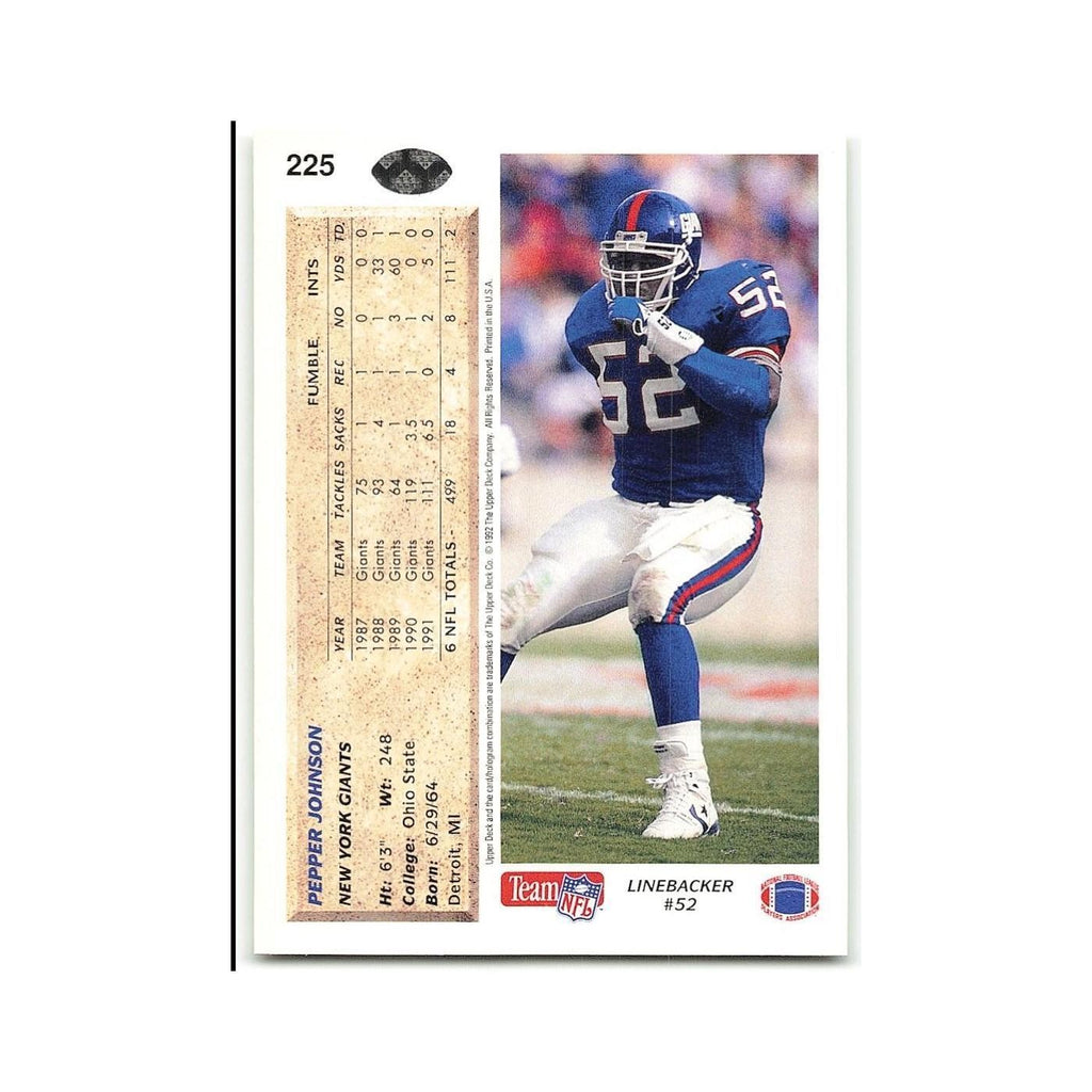 Pepper Johnson 1992 Upper Deck #225 New York Giants Football Card NM