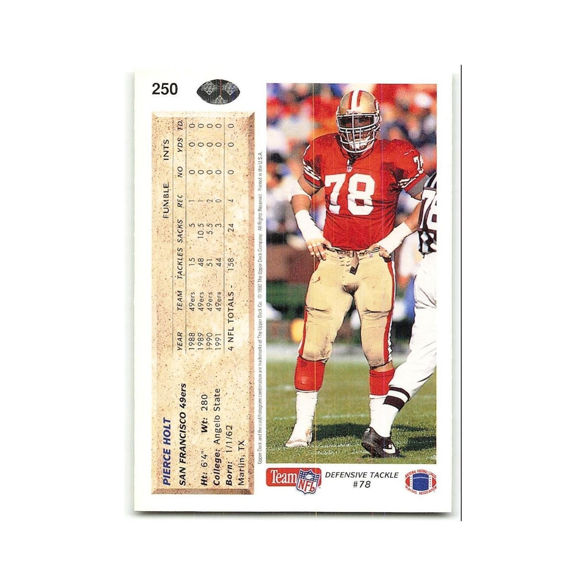 Pierce Holt 1992 Upper Deck #250 San Francisco 49ers Football Card NM