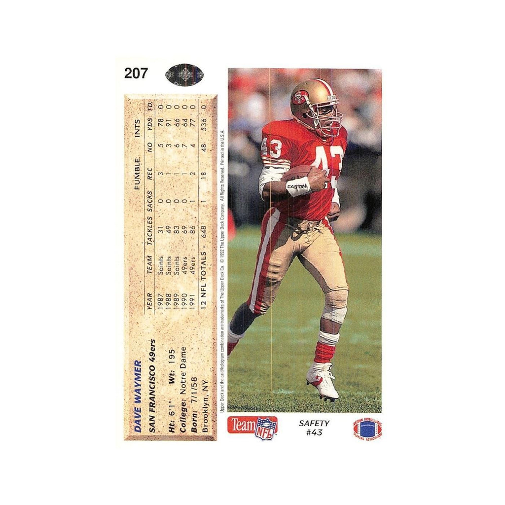 Dave Waymer 1992 Upper Deck #207 San Francisco 49ers Football Card NM