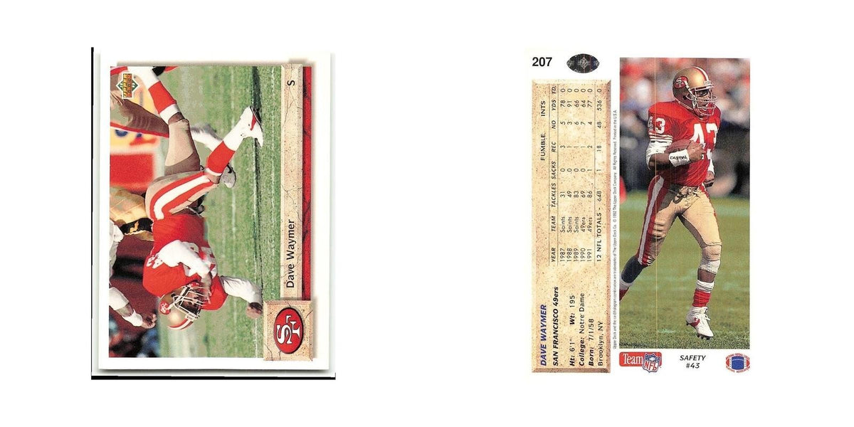 Dave Waymer 1992 Upper Deck #207 San Francisco 49ers Football Card NM