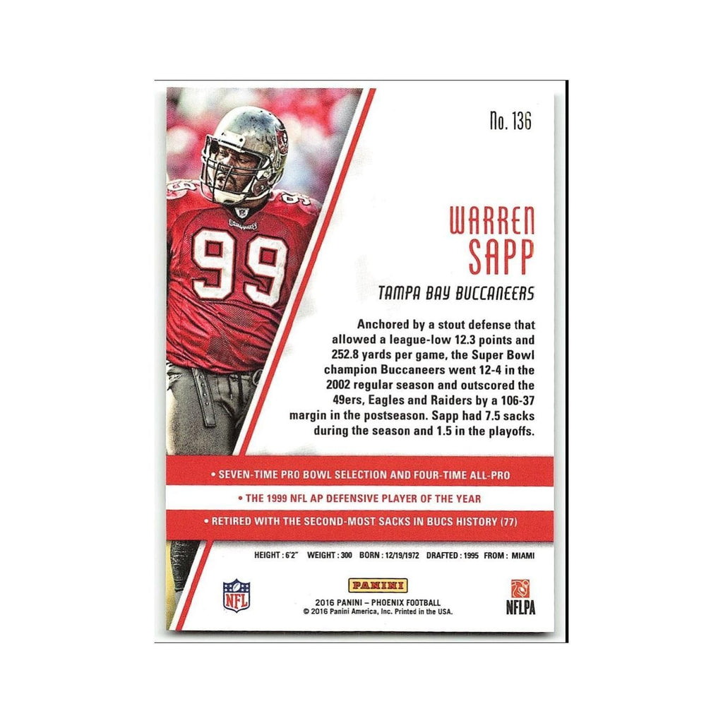 Warren Sapp 2016 Panini Phoenix #136 Tampa Bay Buccaneers Football Card NM