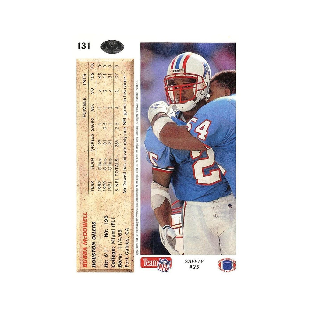 Bubba McDowell 1992 Upper Deck #131 Houston Oilers Football Card NM