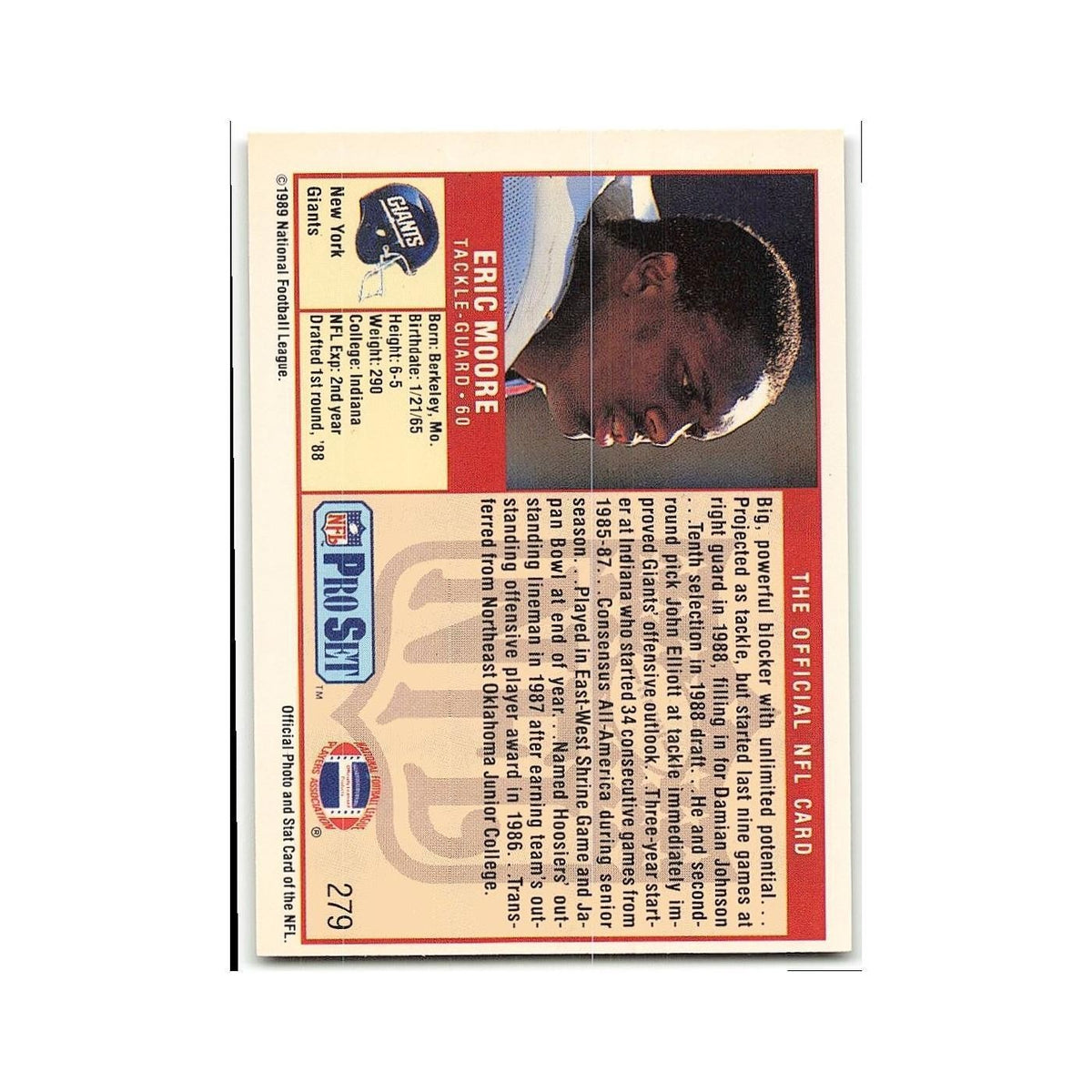 Eric Moore Rookie 1989 Pro Set #279 New York Giants Football Card NM